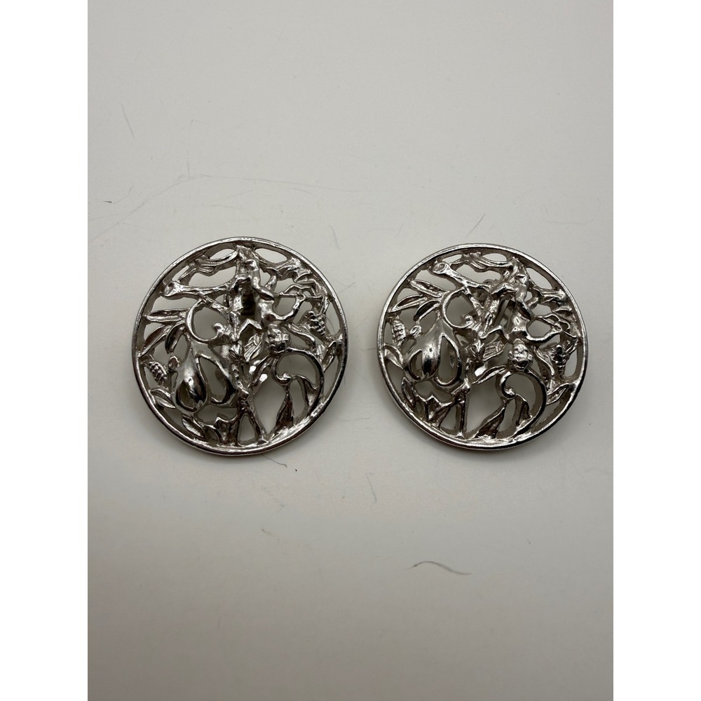 Vintage Tara Silver Tone Filigree Circle Clip On Earrings